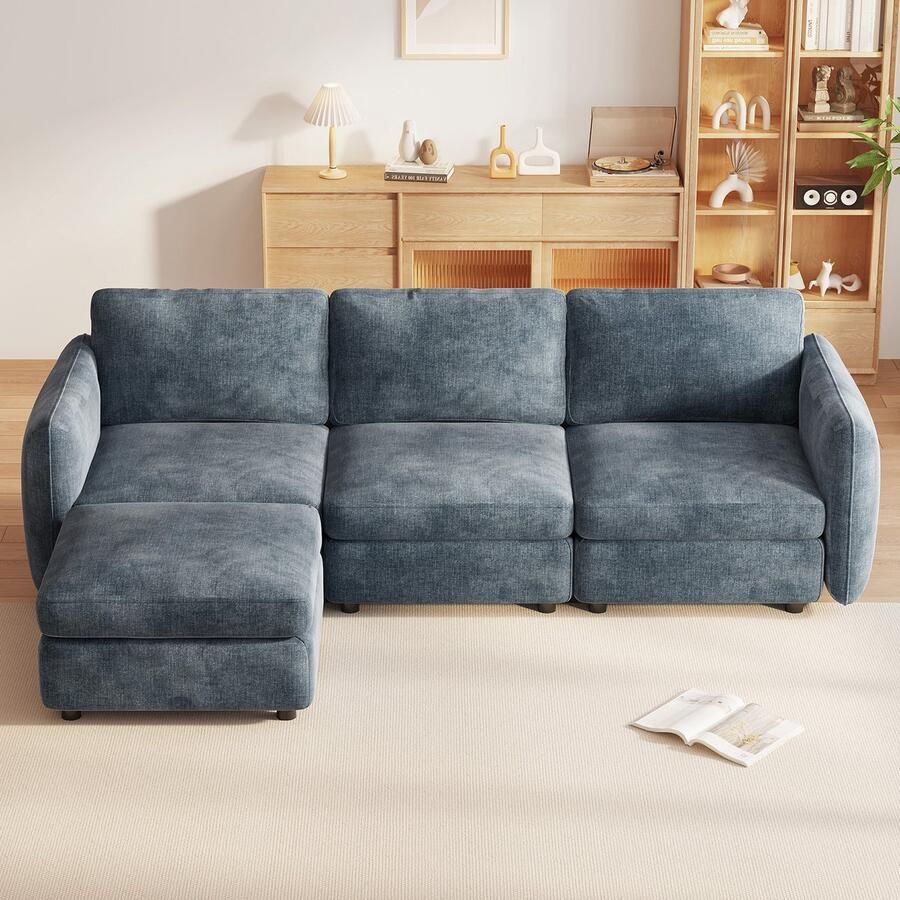 GUYII Meubella Bank 4-Zitsbank Moderne Hoekbank met Opbergruimte – Comfort en Stijl in Één，L-vormige 4-zitsbank