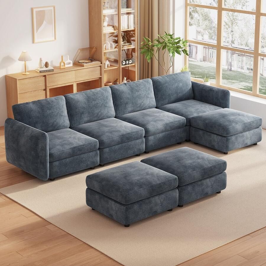 GUYII Meubella Bank 7-Zitsbank Moderne Hoekbank met Opbergruimte – Comfort en Stijl in Één，U-vormige 7-zitsbank