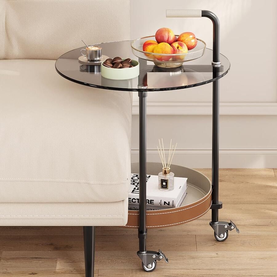 GUYII Meubella Bijzettafels 50*51.2cm Modern Bank Bijzettafels Multifunctionele Bijzettafel met Wielen voor Woonkamer Keuken slaapkamer hoeken en kantoor