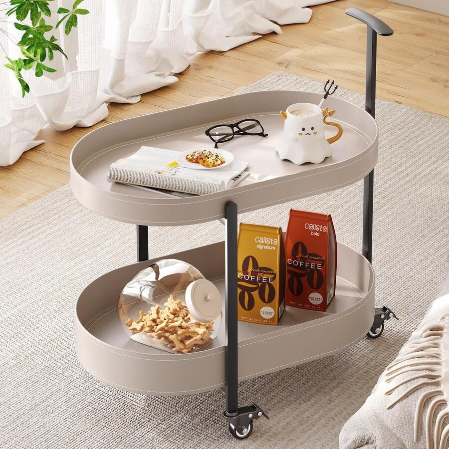 GUYII Meubella Bijzettafels 60.8*34.6*64.5cm Modern Bank Bijzettafels Moderne Tweelaags Opbergtrolley Multifunctionele Bijzettafel met Wielen voor Woonkamer Keuken slaapkamer hoeken en kantoor