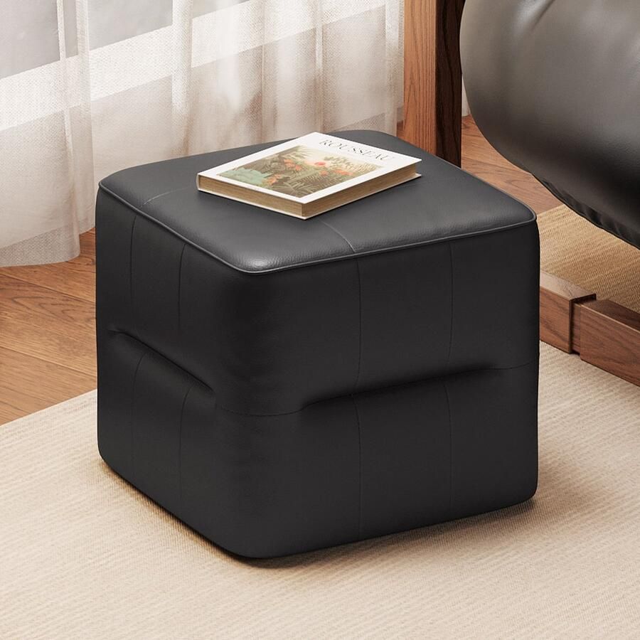 GUYII Meubella Poefs Modern Zwarte Poefs Vierkante Schoenenbank met Handgrepen 43x43x42 cm Compact Schoenenpoef Voor Entree & Woonkamer