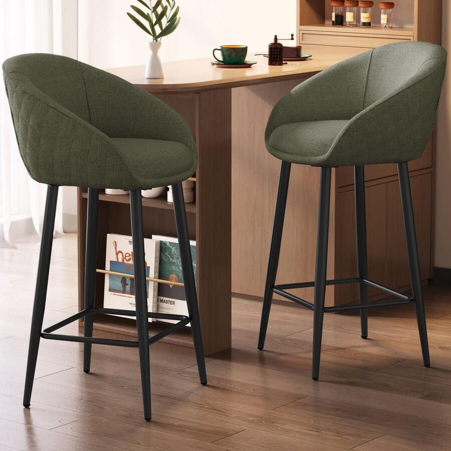 GUYII Meubels Eetkamerstoel Set Van 2 Beige Met armleuning Stoelen Moderne IndustrieelDesign Koolstofstaal Poten Barstoelen Groen