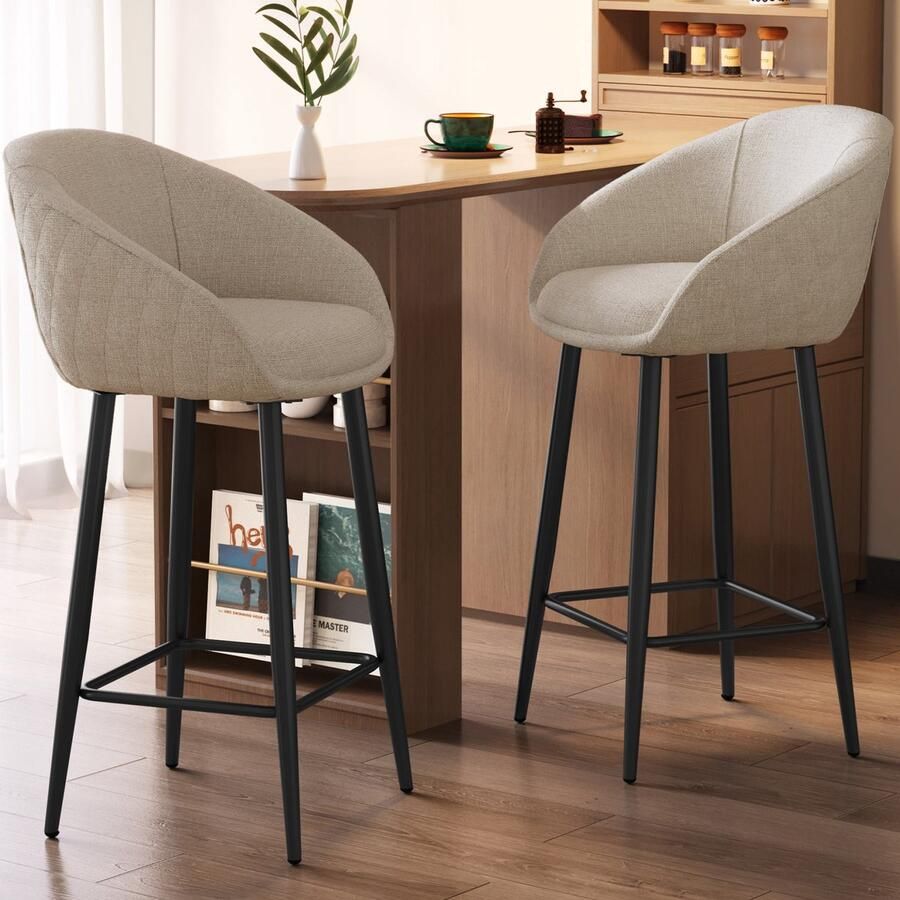 GUYII Meubels Eetkamerstoel Set Van 2 Beige Met armleuning Stoelen Moderne IndustrieelDesign Koolstofstaal Poten Barstoelen Beige