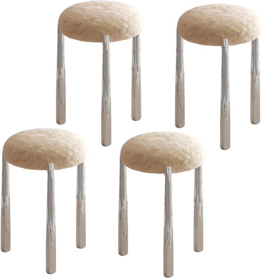 GUYII Meubels Eetkamerstoel Set Van 4 Imitatie velvet Ronde eetstoelen Beige Stapelbaar Zeer ruimtebesparend