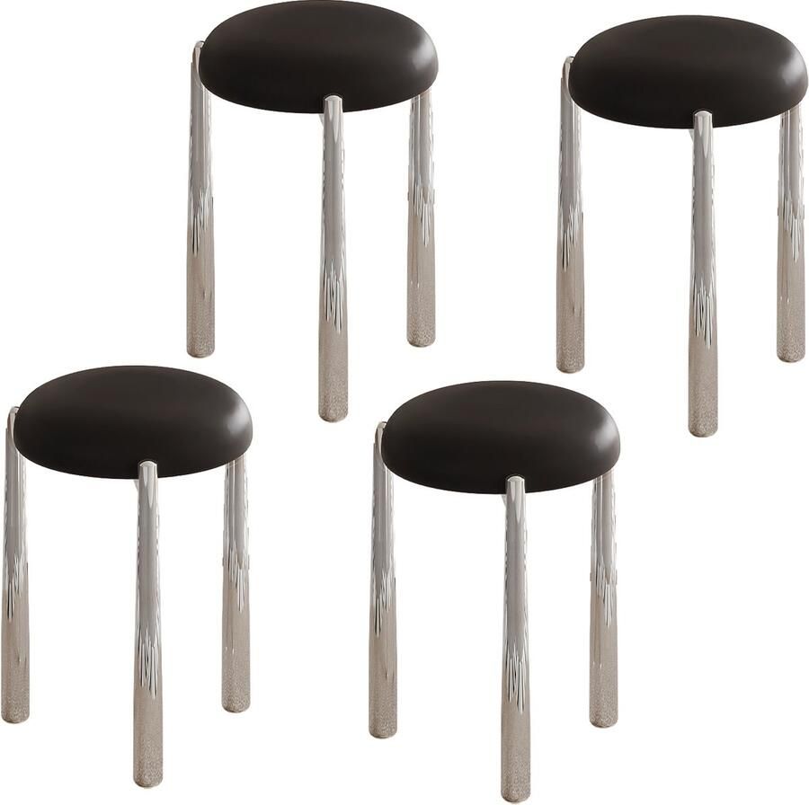 GUYII Meubels Eetkamerstoel Set Van 4 Zwart Het zitoppervlak van zacht PU-zijm Ronde eetstoelen Zwarte Stapelbaar Zeer ruimtebesparend