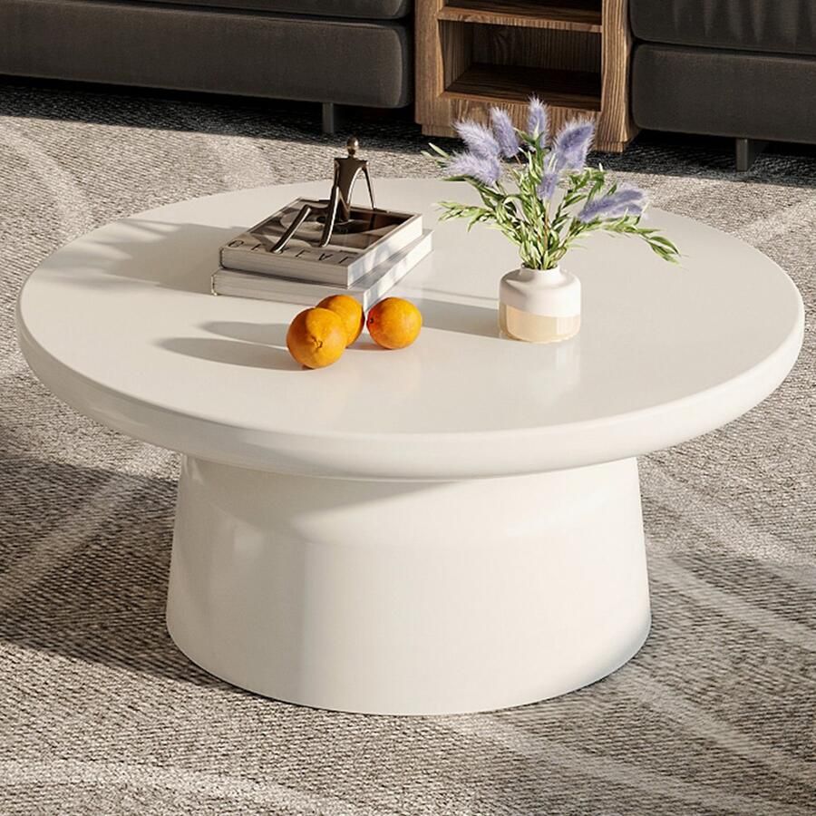 GUYII Salontafel 80*80*36cm Woonkamermeubilair Salontafel Moderne Ronde koffietafel witte theetafel Diameter 80cm woonkamer Thuiskantoor gemakkelijk te monteren，coffee table