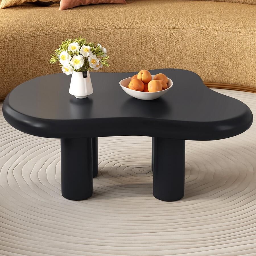 GUYII Salontafel 91*63*38.8cm Meubella Salontafel wolk zwart minimalistische midden theetafel voor de woonkamer onregelmatige Koffietafel met vier poten Woonkamertafel voor thuis coffee table (zwart 0 9 m)