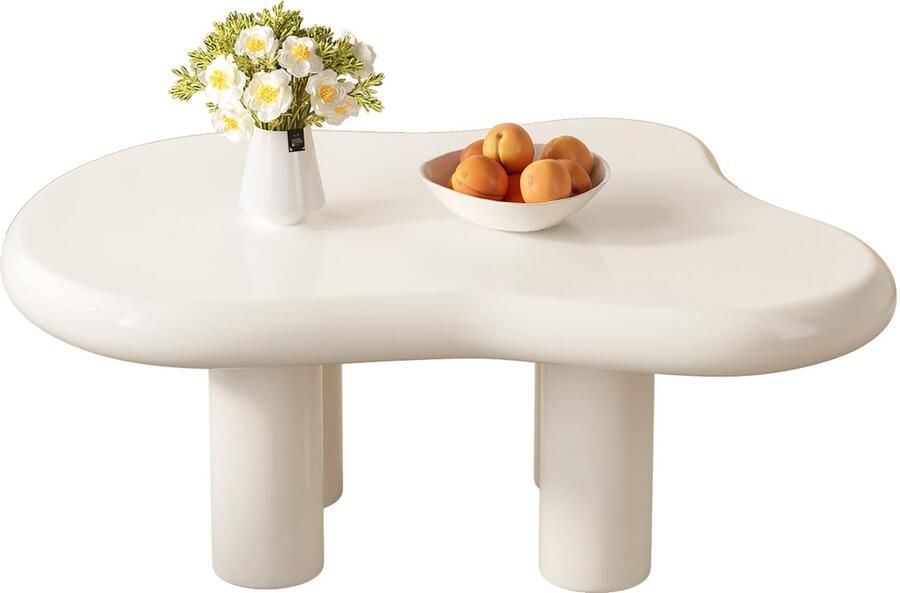 GUYII Salontafel 91*63*38.8cm Salontafel wolk wit minimalistische midden theetafel voor de woonkamer onregelmatige Koffietafel met vier poten Woonkamertafel voor thuis coffee table(wit 0 9 m)