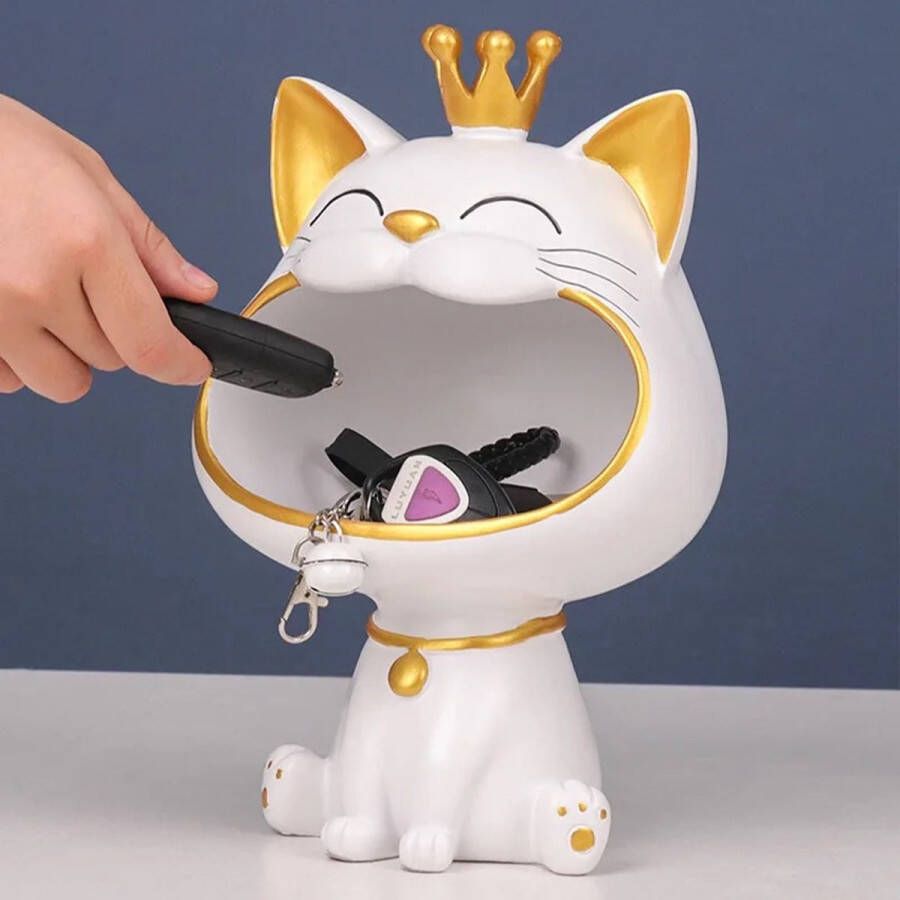 GY E-commerce Lachende kat lachende kattenfiguren standbeeld Lucky Big Mouth kat sieraden sleutels opbergdoos lachende kattenfiguren opbergbox voor moderne woonkamer bureau