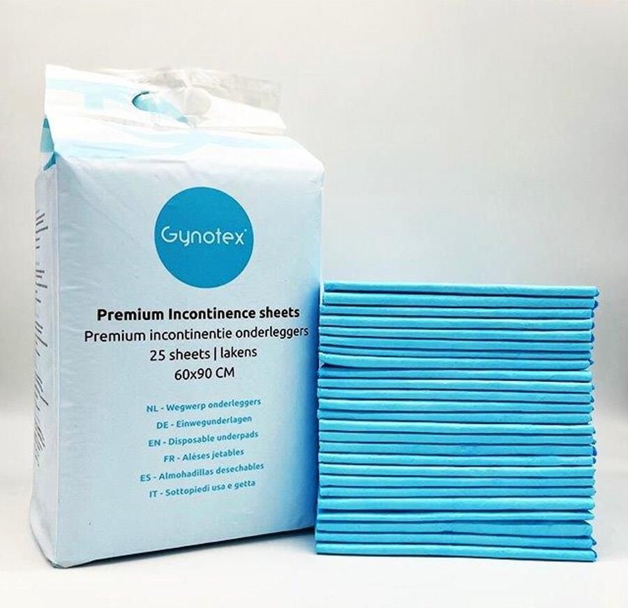 Gynotex Premium incontinentie bed onderleggers -wegwerp incontinentie onderleggers -matrasbeschermers 60 x 90 cm tot 1400 ml absorptie 25 stuks