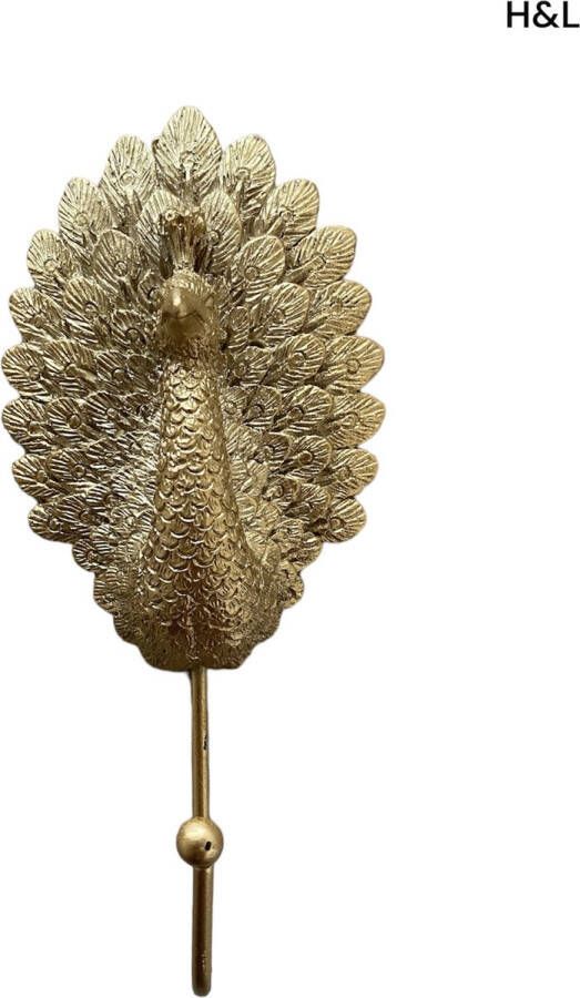 H&L Luxe wandhaak Pauw goud 16 x 8 cm kapstok