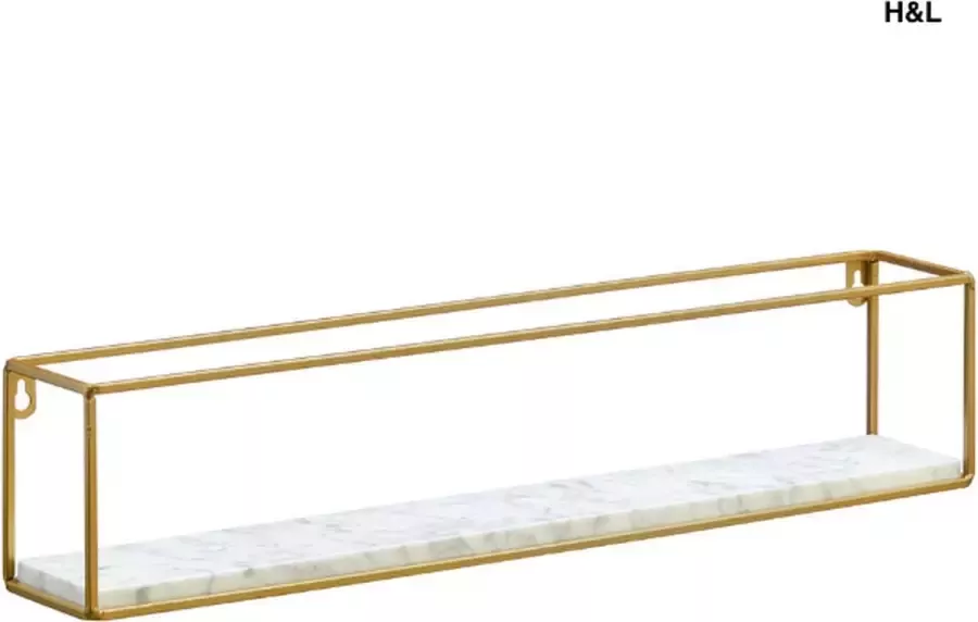 H&L Luxe wandrek marmer wit goud wandplank woondecoratie 60 x 10 x 13 cm