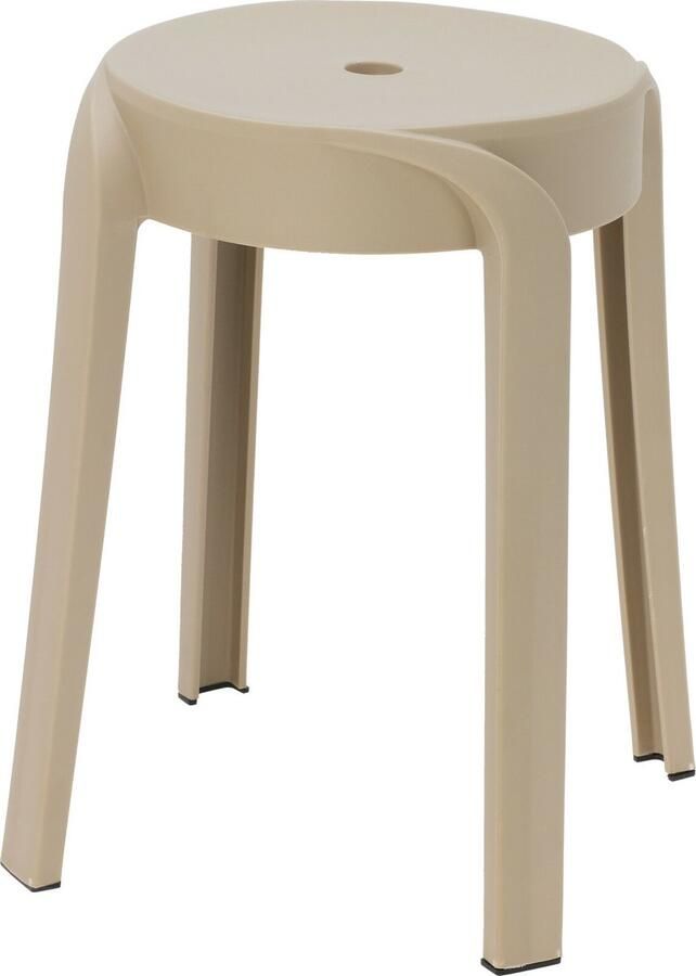 H&S Collection Bijzet krukje zit krukje Astora kunststof beige D34 x H45 cm extra stoelen binnen buiten stapelbaar