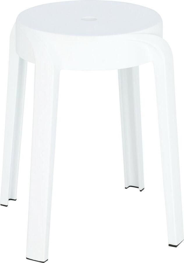 H&S Collection Bijzet krukje zit krukje Astora kunststof wit D34 x H45 cm extra stoelen binnen buiten stapelbaar