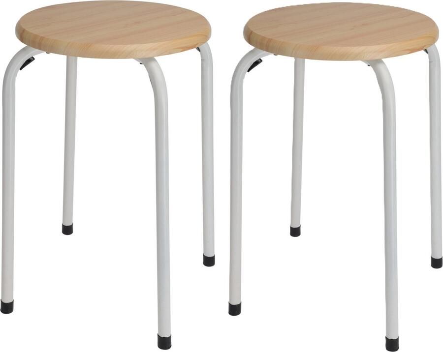 H&S Collection Bijzet krukje zit krukje Maurits 2x metaal hout wit D37 x H45 cm