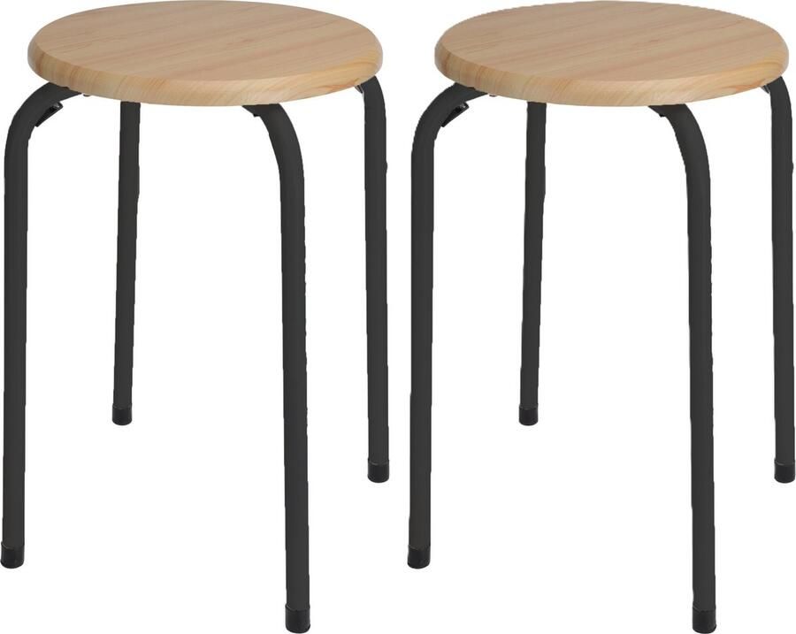 H&S Collection Bijzet krukje zit krukje Maurits 2x metaal hout zwart D37 x H45 cm