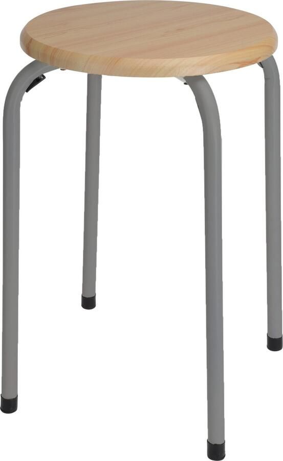 H&S Collection Bijzet krukje zit krukje Maurits metaal hout grijs D37 x H45 cm