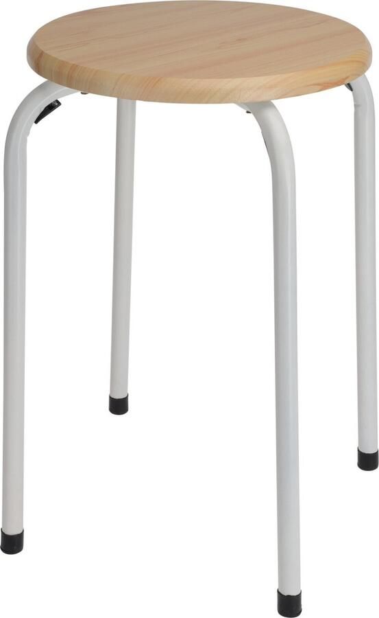 H&S Collection Bijzet krukje zit krukje Maurits metaal hout wit D37 x H45 cm