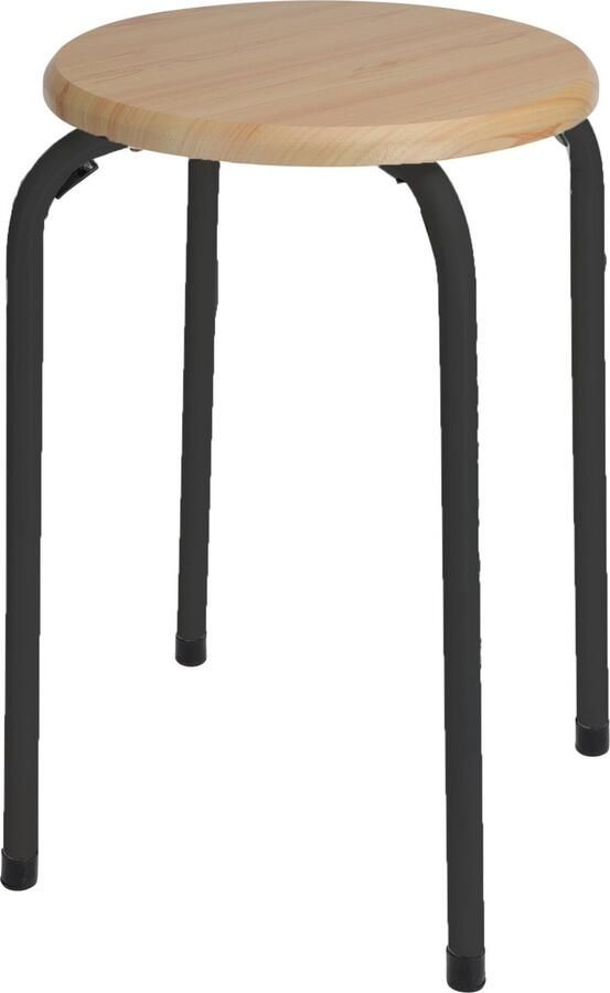 H&S Collection Bijzet krukje zit krukje Maurits metaal hout zwart D37 x H45 cm