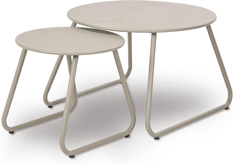 H&S Collection Bijzettafels Rond Beige Metaal Woonkamer Binnen Buiten Set van 2 Klein 40 x 37 x 5 CM Groot 60 x 41 x 5 CM