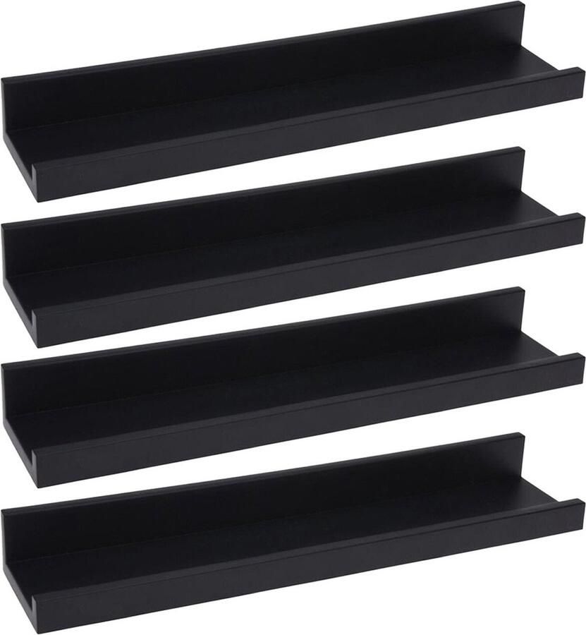 H&S Collection Fotoplank 2x 2-delig zwart kunststof 30 cm Displayrek Wandplank