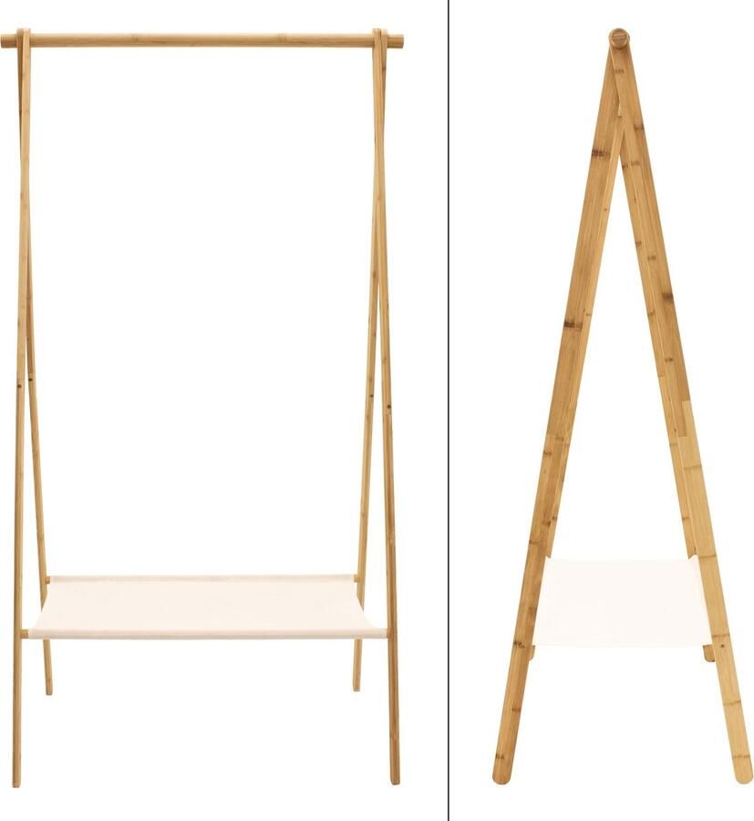 H&S Collection Kledingrek met plank bamboe- lichtbruin wit