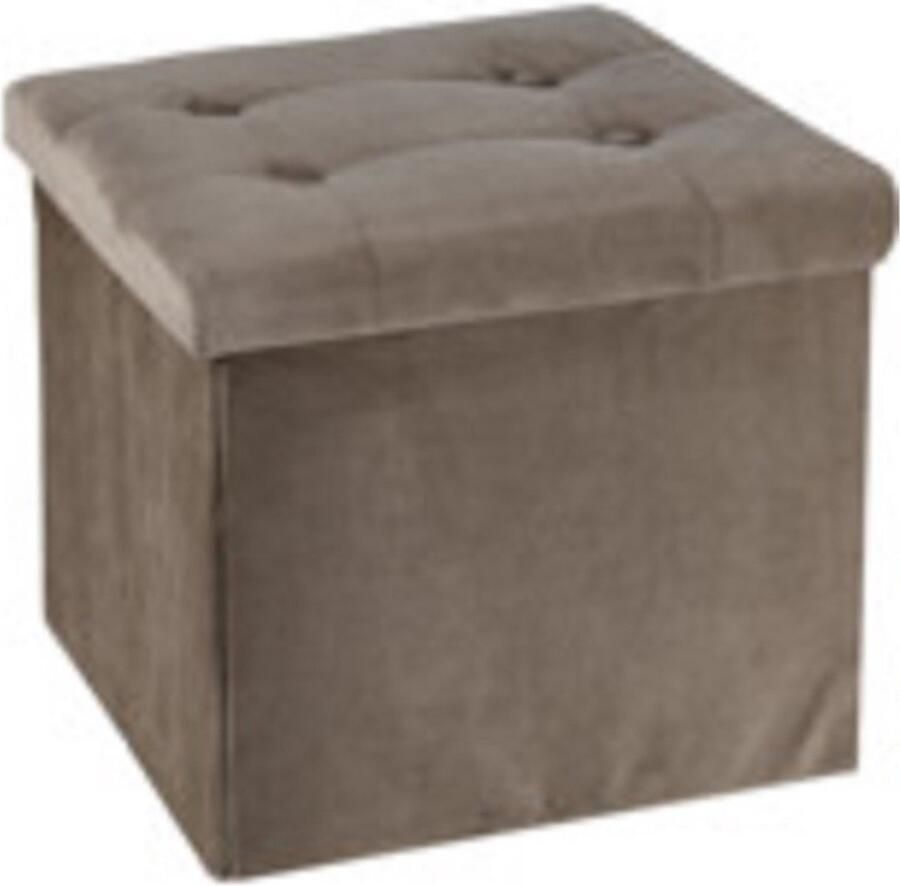 H&S Collection Poef hocker krukje opbergbox lichtbruin fluweel polyester 38 x 38 cm Poefs