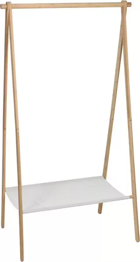 H&S Collection Kledingrek met plank bamboe- lichtbruin wit - Foto 3
