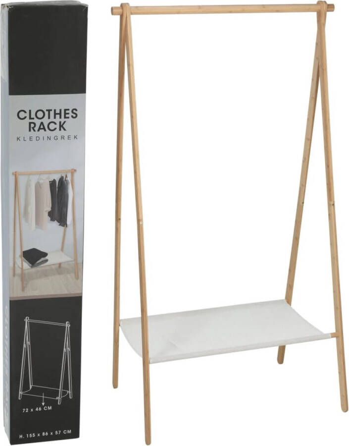 H&S Collection Kledingrek met plank bamboe- lichtbruin wit
