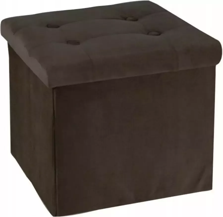 H&S Collection Poef hocker krukje opbergbox donkerbruin fluweel polyester 38 x 38 cm Poefs