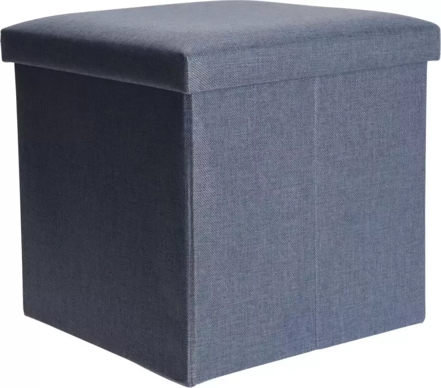 H&S Collection Poef hocker voetenbankje opbergbox blauw polyester 38 x 38 cm opvouwbaar - Foto 1