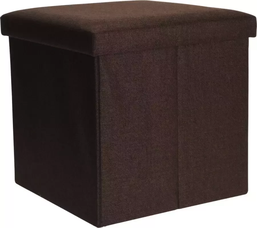 H&S Collection Poef hocker voetenbankje opbergbox bruin polyester 38 x 38 cm opvouwbaar - Foto 1