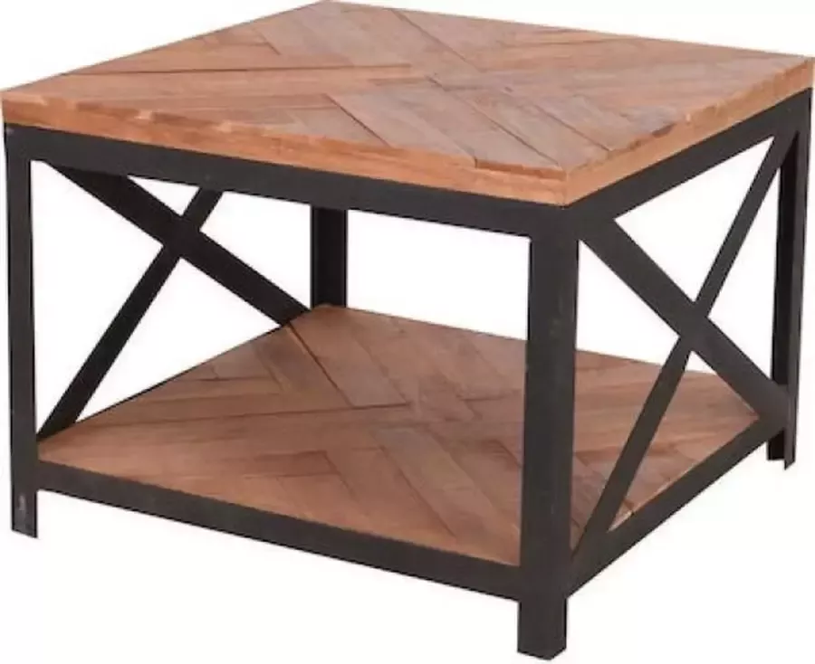 H&S Collection salontafel bijzettafel 60 x 60 x h45 cm teak hout vierkant metalen onderstel 2 bladen