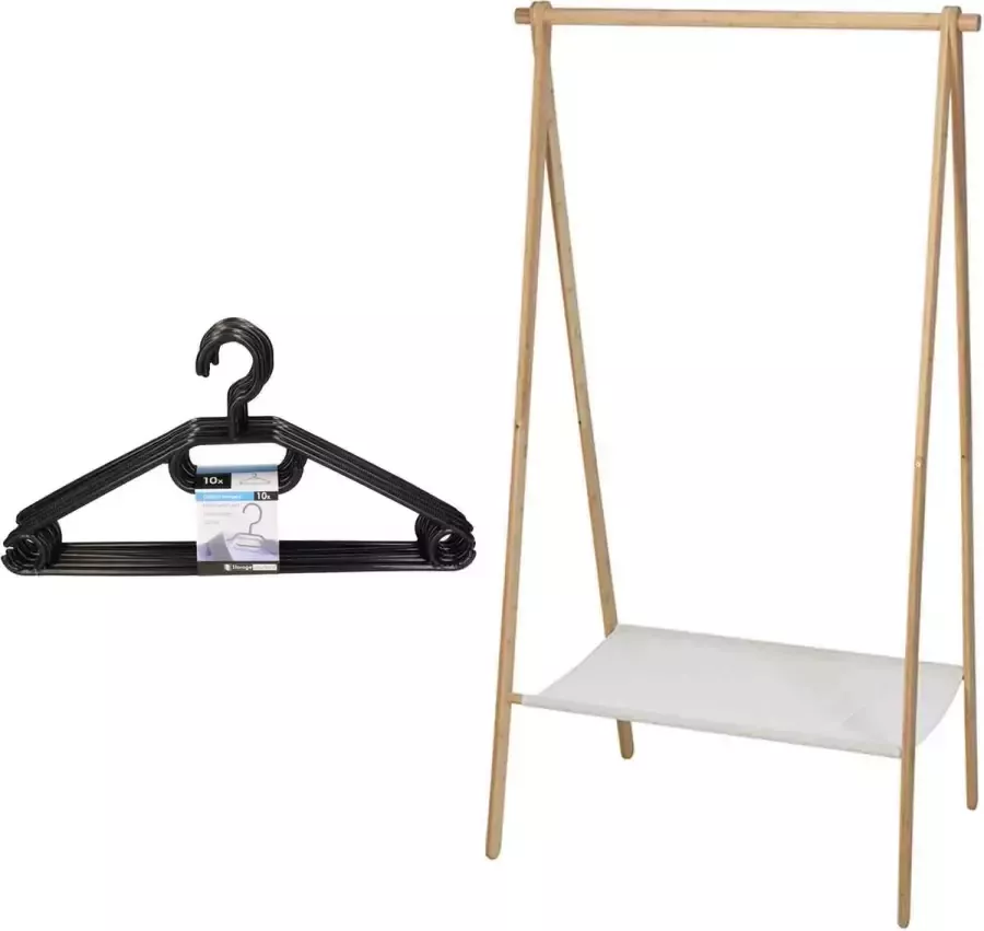 H&S Collection Set van kledingrek met plank en kledinghangers bamboe 155 cm