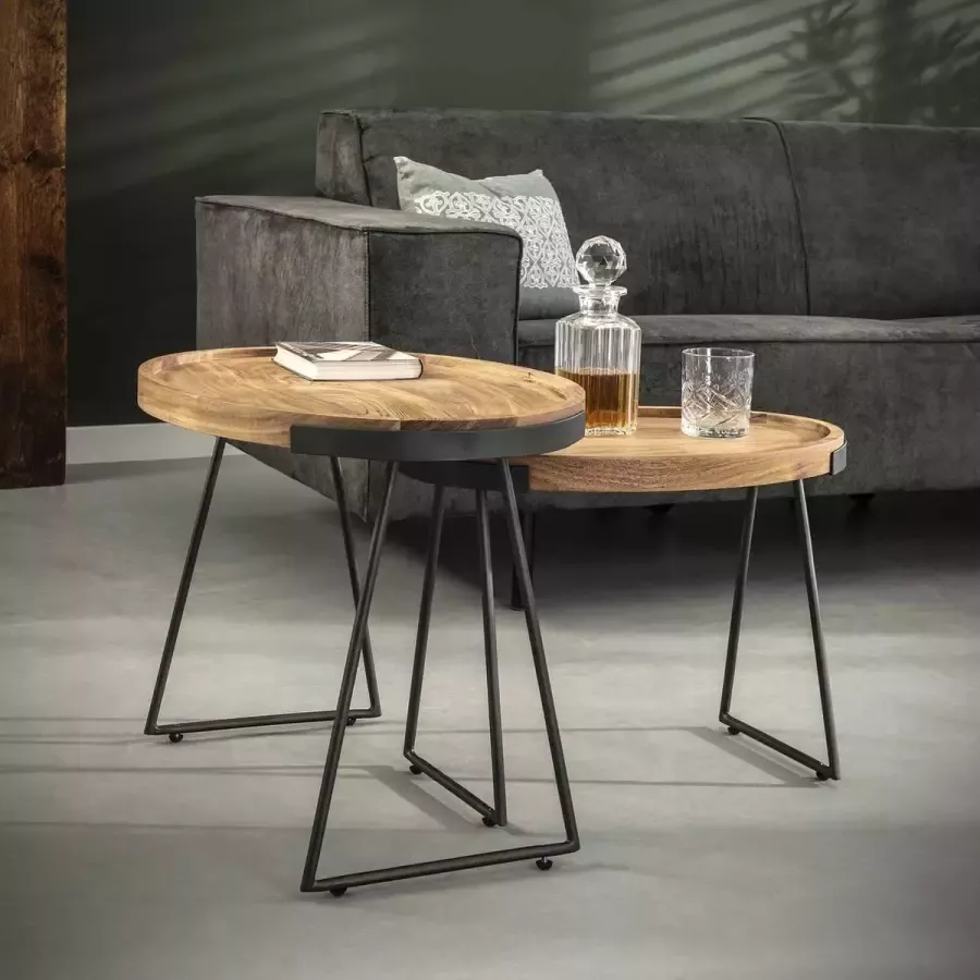 Hoyz Collection Hoyz Bijzettafel Set van 2 Ovaal Hout 66x46x48 - Foto 2