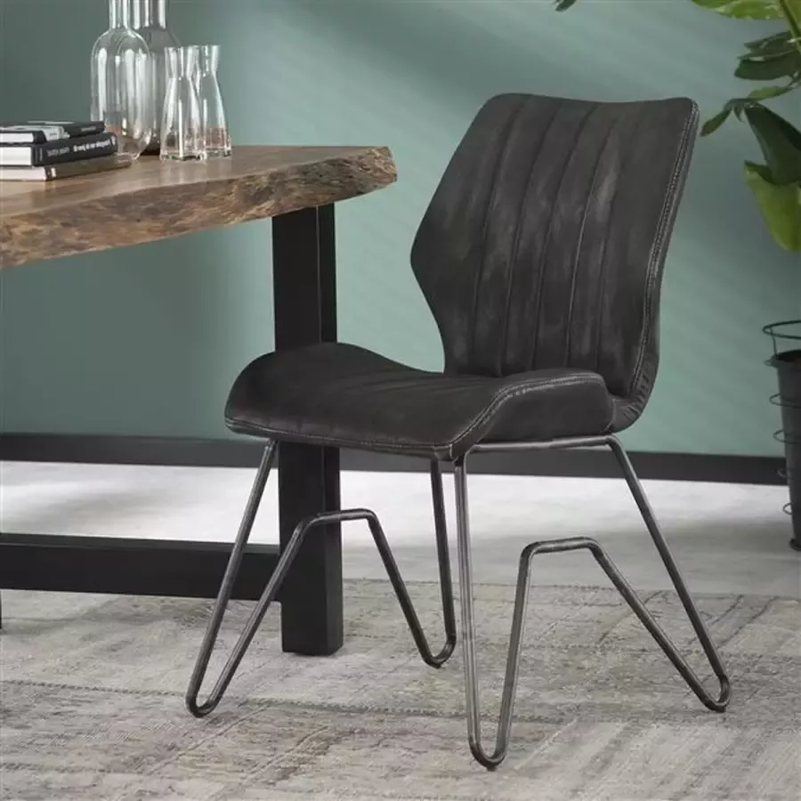 Hoyz Collection Hoyz Stoel vintage Kunstleer Antraciet 2 Stuks - Foto 1