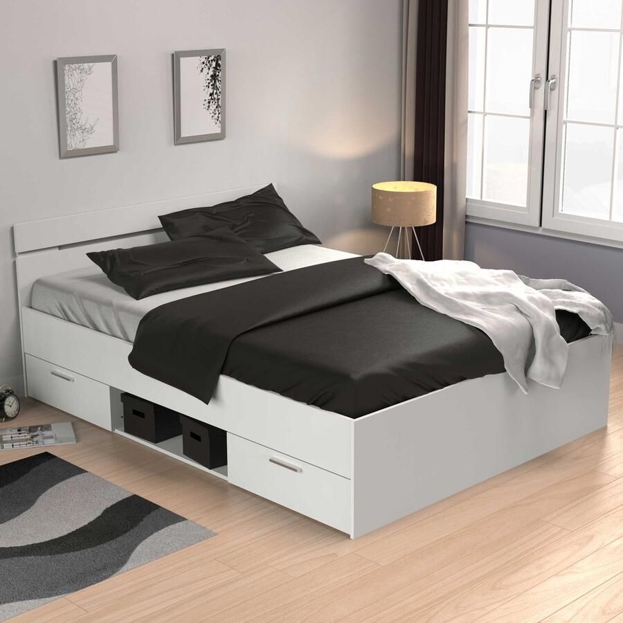 Habitat & Jardin Houten tweepersoonsbed Michigan 140 x 200 cm Wit