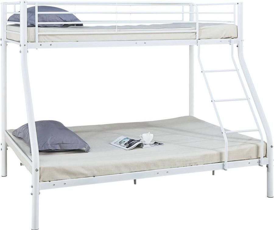 Habitat & Jardin Stapelbed tweepersoonsbed en eenpersoonsbed metaal Leo inclusief lattenbodem 90 140 x 190 cm Wit