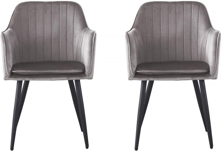 Habitat & Jardin Stoelen set 2 stuks eetkamerstoelen met armleuning velours fluweel Velma Grijs