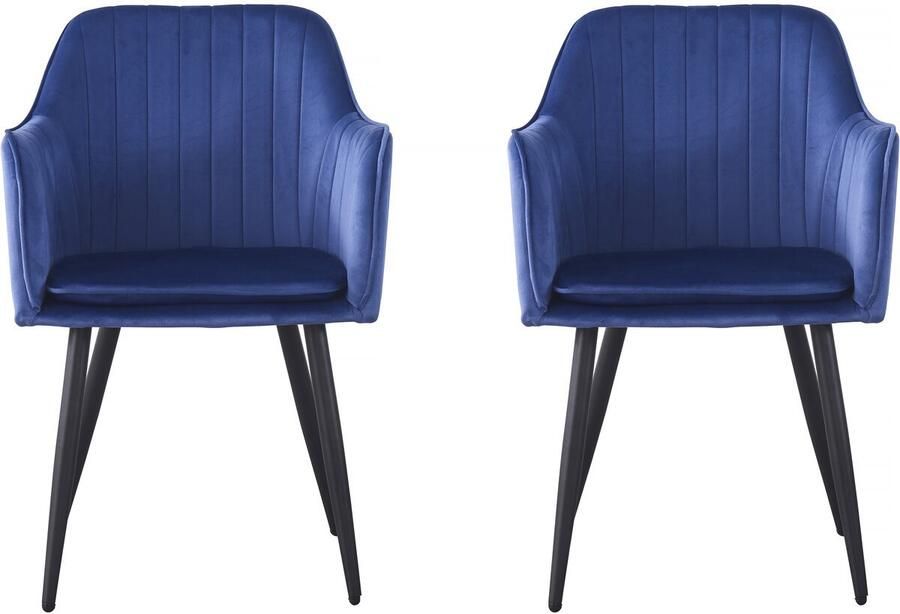 Habitat & Jardin Stoelen set 2 stuks eetkamerstoelen met armleuning velours fluweel Velma Blauw
