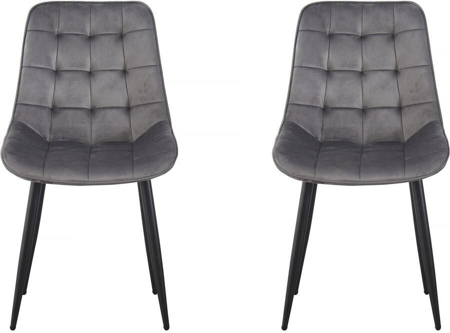 Habitat & Jardin Stoelen set 2 stuks eetkamerstoelen velours fluweel Victoria Grijs