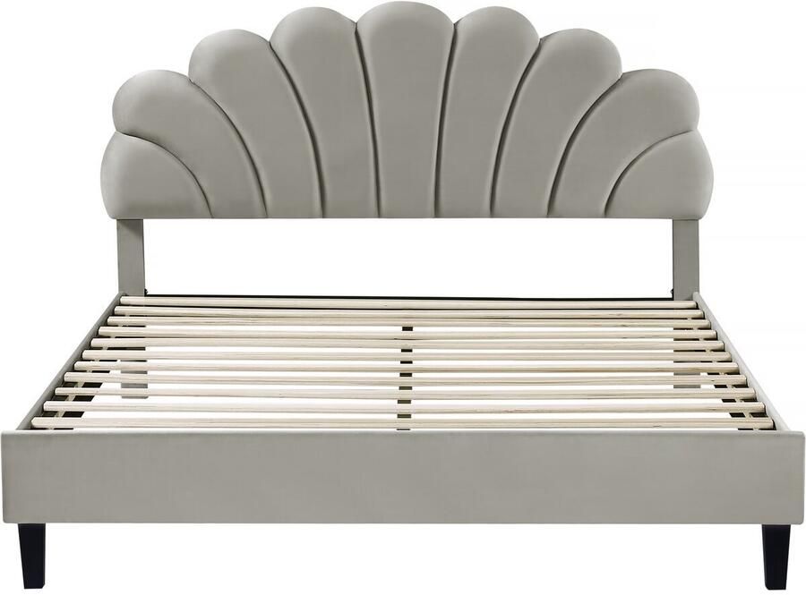 Habitat & Jardin Tweepersoonsbed velours fluweel schelp design Manon 160 x 200 cm Grijs