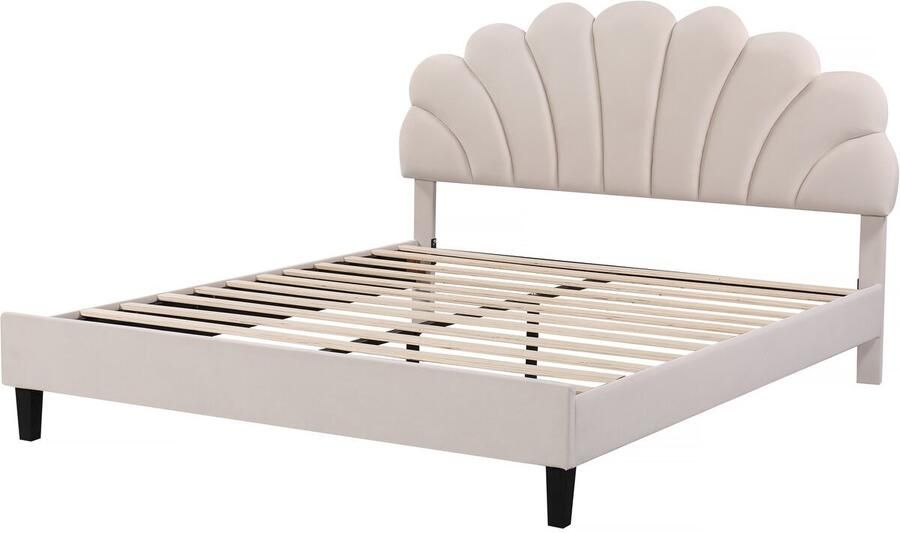 Habitat & Jardin Tweepersoonsbed velours fluweel schelp design Manon Beige lichtbruin 140 x 190 cm