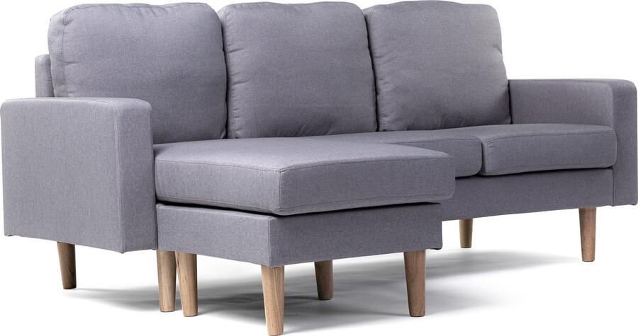 Habitat et Jardin Bank hoekbank links rechts stoffen meubel Gabby 3 zits Grijs lichtgrijs