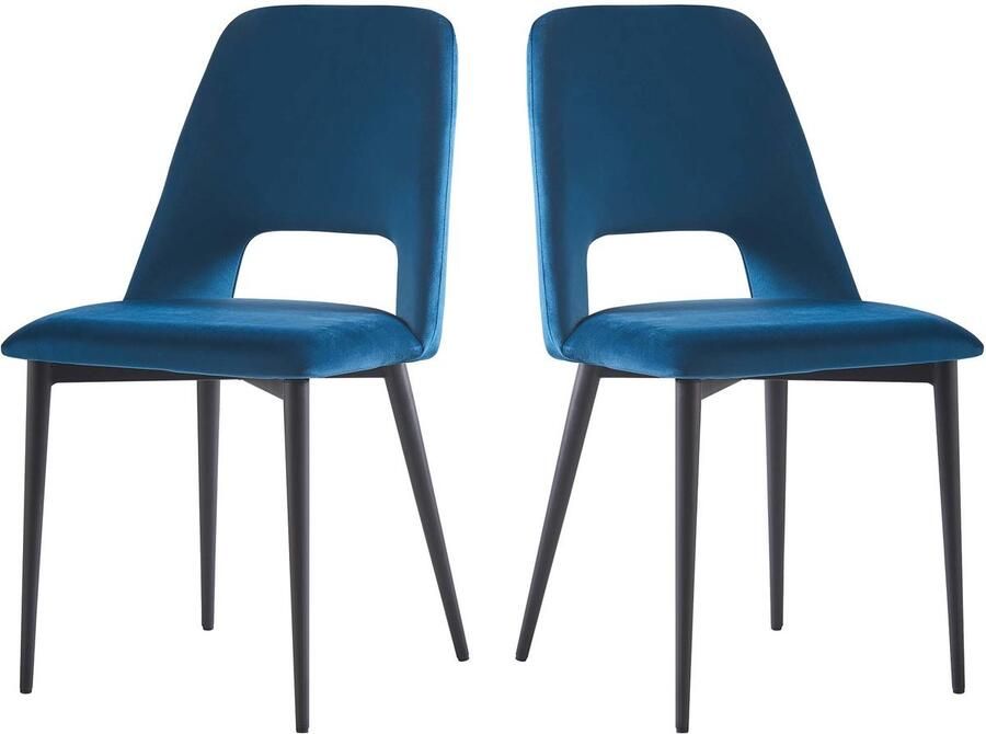 Habitat et Jardin Eetkamerstoelen set 2 stuks stoelen velours fluweel Fedora Blauw Donkerblauw