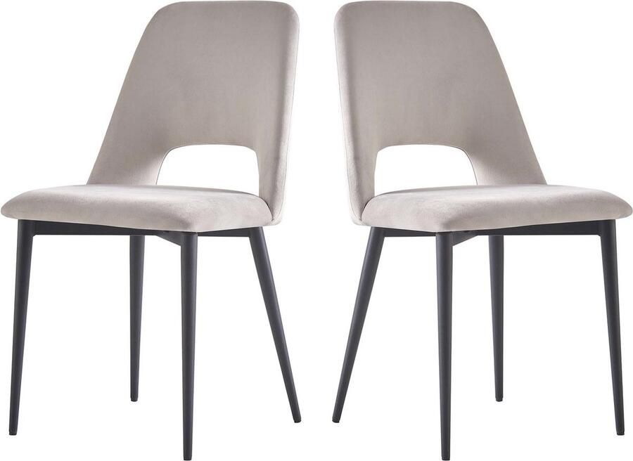 Habitat et Jardin Eetkamerstoelen set 2 stuks stoelen velours fluweel Fedora Grijs lichtgrijs