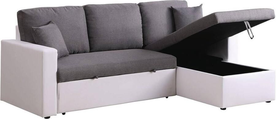 Habitat et Jardin Hoekbank met opbergruimte slaapbank meubel links of rechts bank Alain 221 x 145 x 85 cm 3 zits Grijs Wit