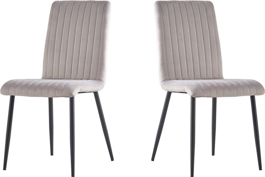 Habitat et Jardin Stoelen set 2 stuks eetkamerstoelen velour fluweel Henley Grijs lichtgrijs