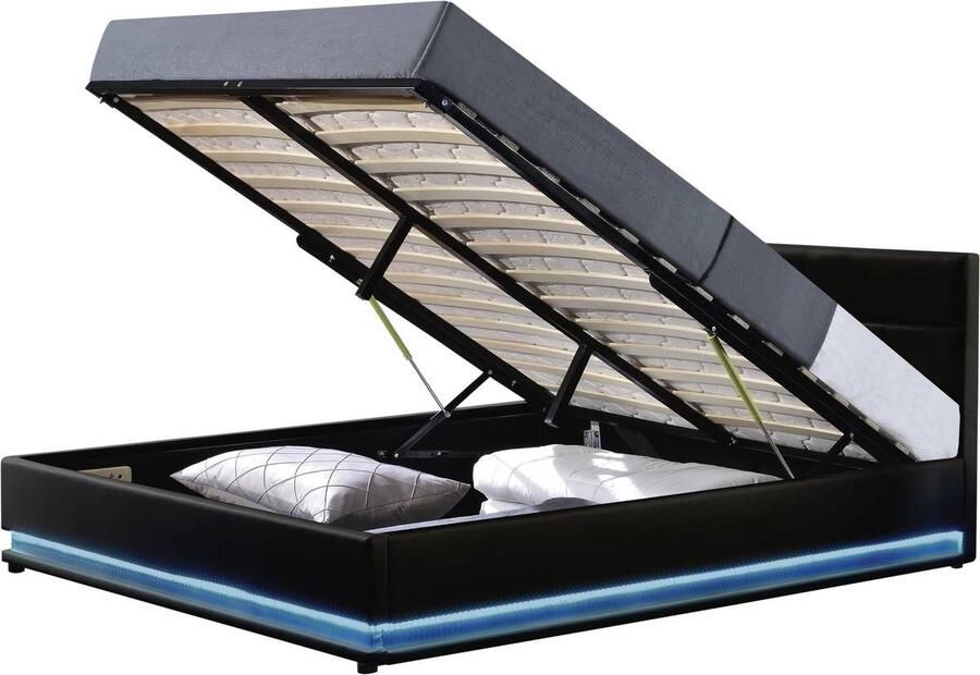 Habitat et Jardin Tweepersoonsbed bed met led verlichting Anastasia 160 x 200 cm Zwart