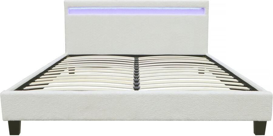 Habitat et Jardin Tweepersoonsbed bed met led verlichting bouclé stof Maria 160 x 200 cm Crème